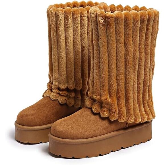 CARLKARIDA Women's Platform Fur Boots - Picture 2 of 3